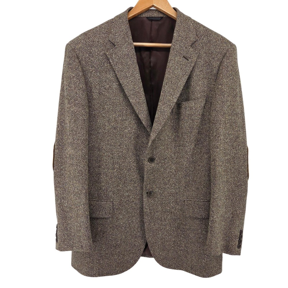 Vtg. Gino Sartore Made‎ in Italy Tweed Wool Sport Coat Blazer Elbow Patches 46"